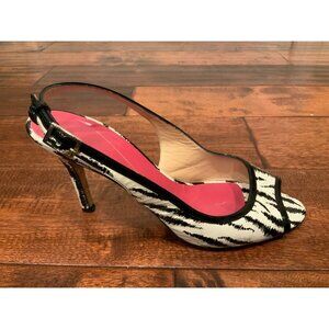 Kate Spade New York Black & White Zebra Patent Leather Slingback Heels, Size 8.5